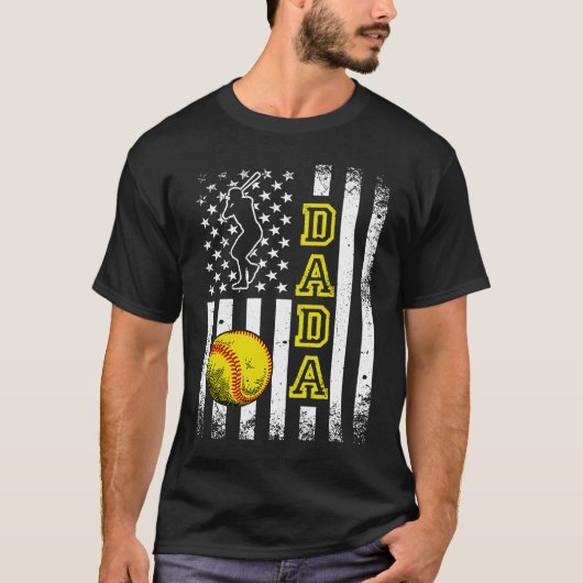 T-shirt Softball Dada American Flag  Vintage Softball (Devant)