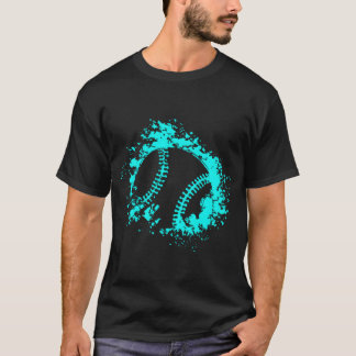 T-shirt Softball Distress Ball Turquoise Noir