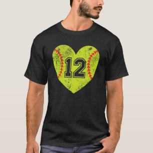 T-shirt Softball Heart Player 12 Softball Maman Papa Varsi