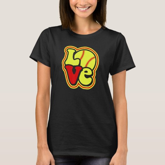 T-shirt Softball Love for Ado Girls & Women Red & Yellow (Devant)