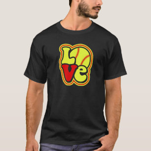 T-shirt Softball Love for Ado Girls & Women Red & Yellow