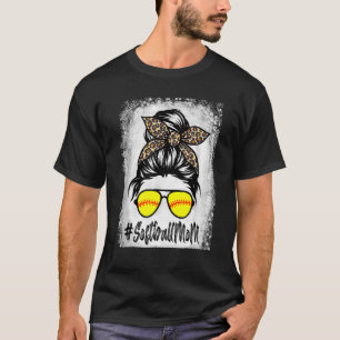 T-shirt Softball Maman Vie Avec Leopard Et Messy Bun Playe