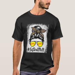 T-shirt Softball Maman Vie Avec Leopard Et Messy Bun Playe