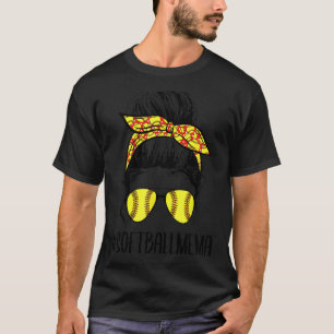 T-shirt Softball Mema Life Messy Bun Softball Da de la mèr