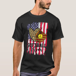 T-shirt Softball Mom American Flag Patriotique 4 juillet F