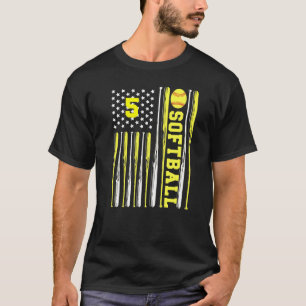 T-shirt Softball Numéro 5 Cinq États-Unis Drapeau Chats ja