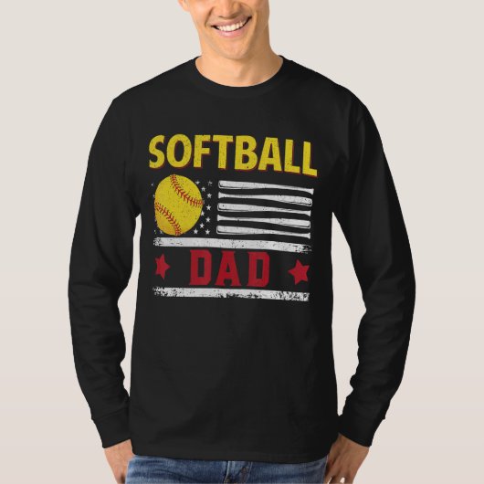 T-shirt Softball Papa Américain Drapeau Softball Papa Père (Devant)