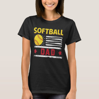 T-shirt Softball Papa Américain Drapeau Softball Papa Père