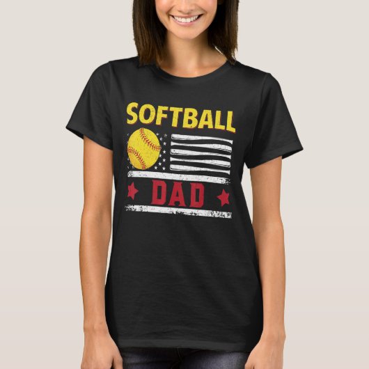 T-shirt Softball Papa Américain Drapeau Softball Papa Père (Devant)