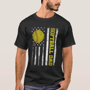 T-shirt Softball Papa Us Drapeau Américain Papa Pour Fête