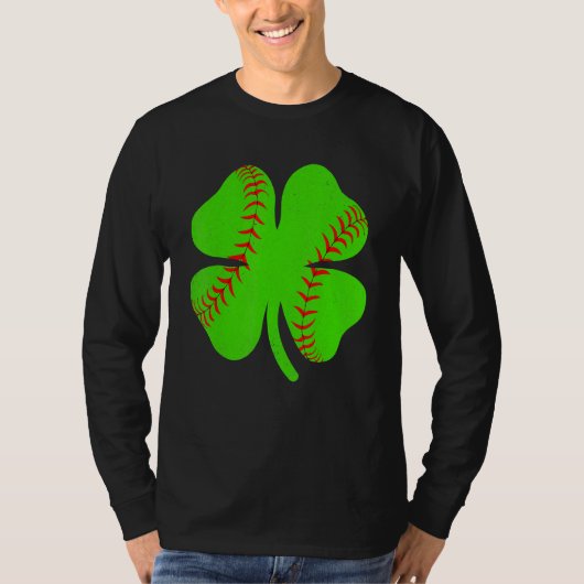 T-shirt Softball Shamrock Lucky Clover Irish St Patrick's  (Devant)