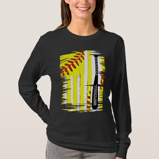 T-shirt Softball Softball Player US Flag Themed Sport Coac (Devant)