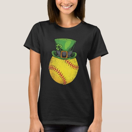 T-shirt Softball St Patricks Day Boys Men Ball Leprechaun  (Devant)