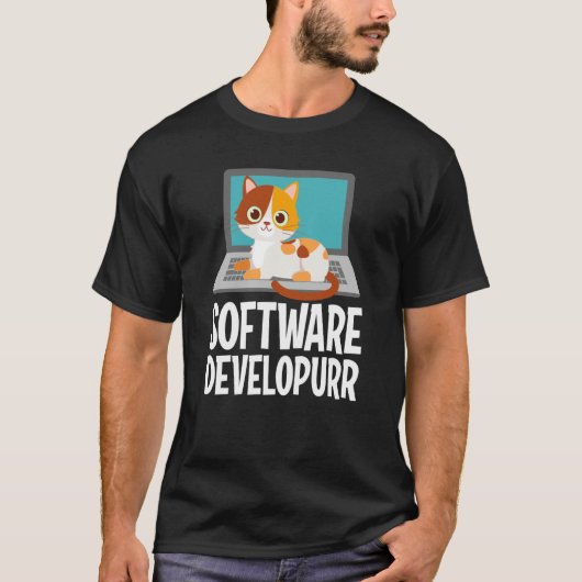 T-shirt Software Developer Programming Joke Cute Cat Lapto (Devant)