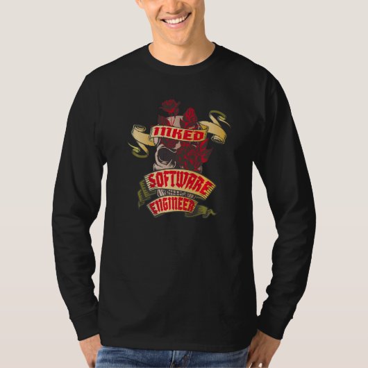 T-shirt Software Engineer Inked Skull & Red Roses Tattoo (Devant)