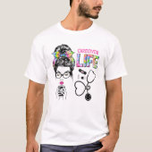 T-shirt Soigner Stethoscope Tie Dye Messy Bun Infirmières  (Devant)