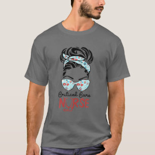 T-shirt Soins critiques Infirmière Messy Bun Amour Coeur S