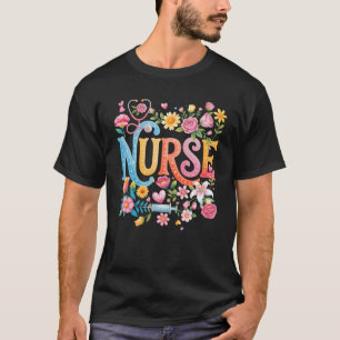 T-shirt Soins infirmiers Super mignonne Rétro Fleur Infirm