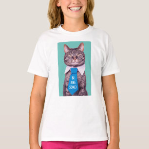 T-shirt "SOIS GÉNIAL !" Chat au nœud papillon bleu, sarcel