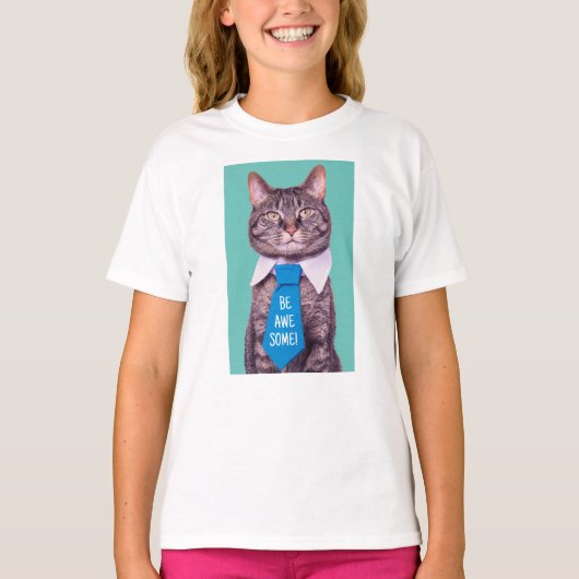 T-shirt "SOIS INCROYABLE !" Chat en Cravate bleue, Turquoi (Devant)