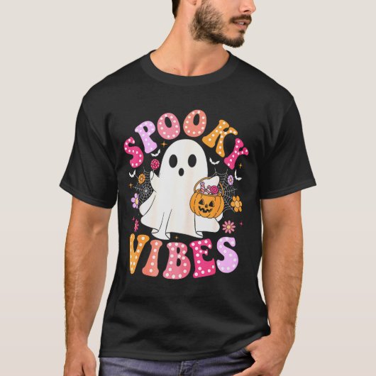 T-shirt Soky Vibes Ghost Retro Groovy Halloween Women Girl (Devant)