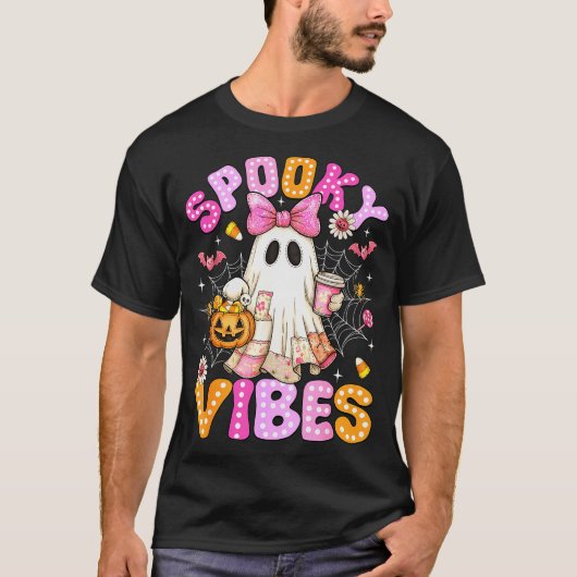 T-shirt Soky Vibes Ghost Retro Groovy Halloween Women Girl (Devant)