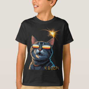 T-shirt Solaire 2024 Eclipse Chat portant des lunettes Ecl