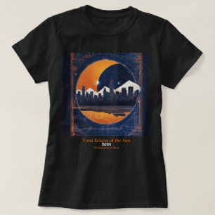 T-shirt Solaire Éclipse VOTRE texte Paysages urbains Bleu 