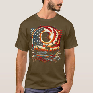 T-shirt Solar Eclipse 2024 Design Hunting et l'Américain