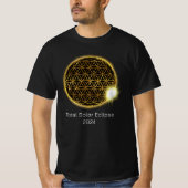 T-shirt Solar Eclipse 2024 Gold Sparkling Flower of Life (Devant)