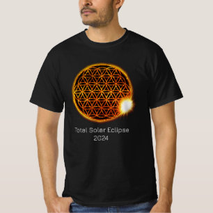 T-shirt Solar Eclipse 2024 Gold Sparkling Flower of Life