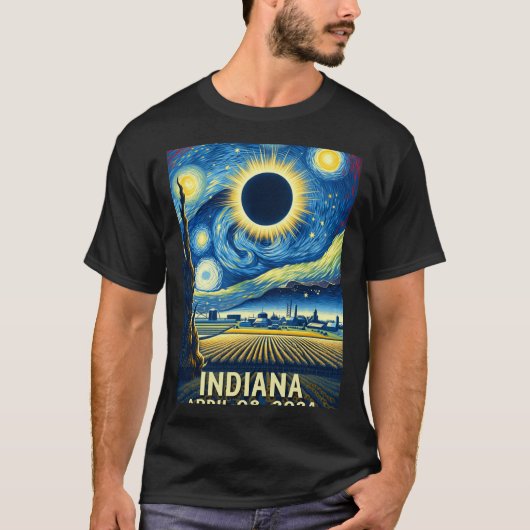 T-shirt Solar Eclipse 2024 Indiana Starry Night (Devant)