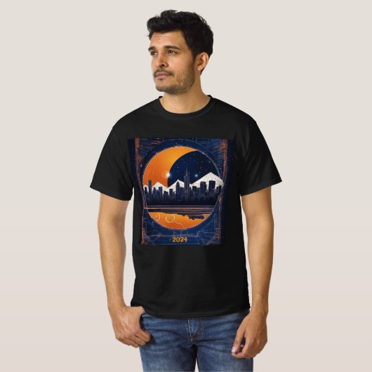 T-shirt Solar Eclipse Cityscape Hills 2024 Ajouter Nom Hom (Devant entier)