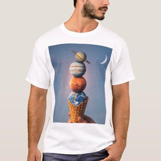 T-shirt Solar System Ice Cream Cone - Surreal Cosmic Art (Devant)