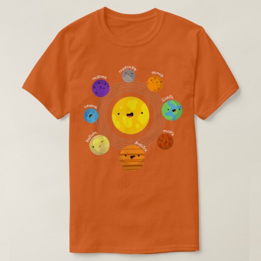 T-shirt Solar System Planets, Sun, Space, Science Tee  (Design devant)
