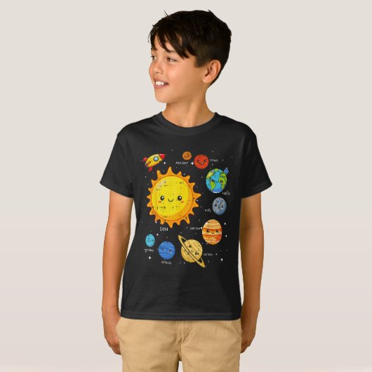 T-shirt Solar System Sun Planets Rocket Space Galaxy Kids (Devant entier)