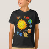 T-shirt Solar System Sun Planets Rocket Space Galaxy Kids (Devant)