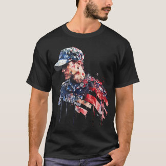 T-shirt Soldat Américain Patriotique Art Aquarelle