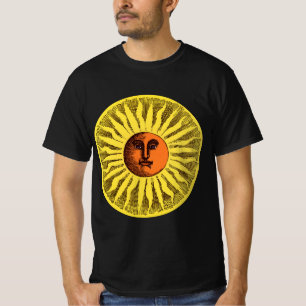 T-shirt Soleil Hippie Heureux Souriant Jaune Céleste Vinta