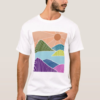 T-shirt Soleil sur une rivière et un paysage de montagnes