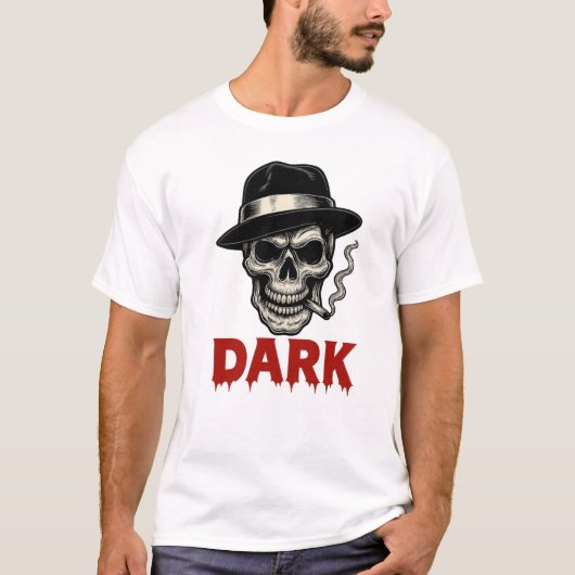 T-shirt sombre avec crâne fumant cigare (Devant)