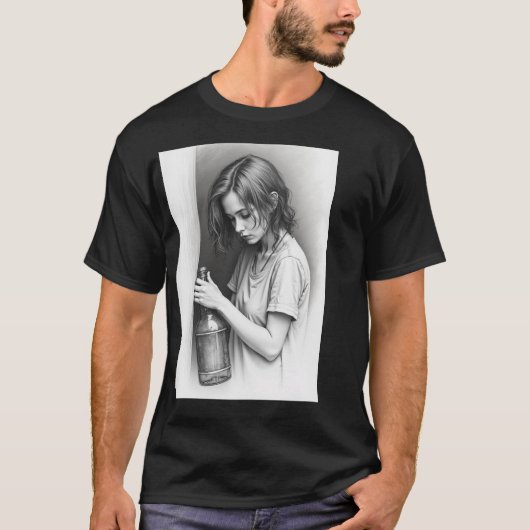 T-Shirt Sombre De Base."Bouteille Vide, Aventurier (Devant)