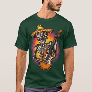 T-shirt Sombrero coloré Skeleton Guitare Player Rockstar 