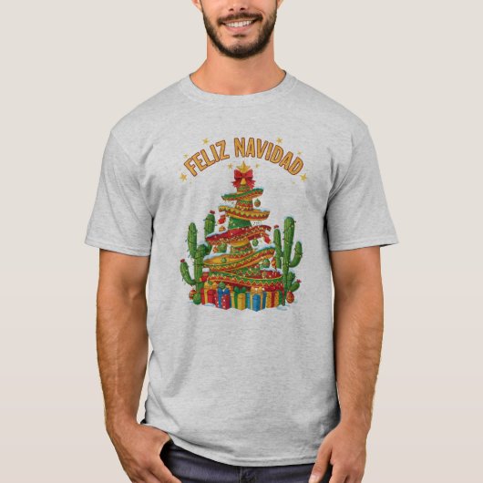 T-shirt Sombrero Drôle Empilé Arbre de Noël Feliz Navidad (Devant)