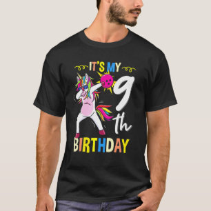 T-shirt Son 9 Anniversaire Bowling Dabbing Unicorn
