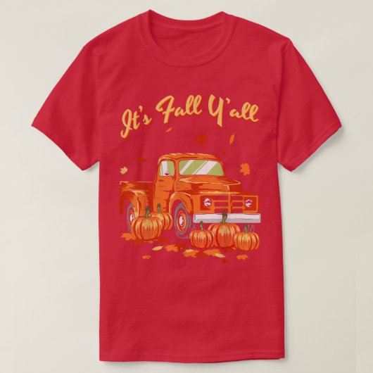T-shirt Son Automne Yall Camion Citrouille Automne part po (Design devant)