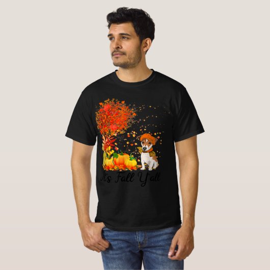T-shirt son automne yall jack russell citrouille automne (Devant entier)