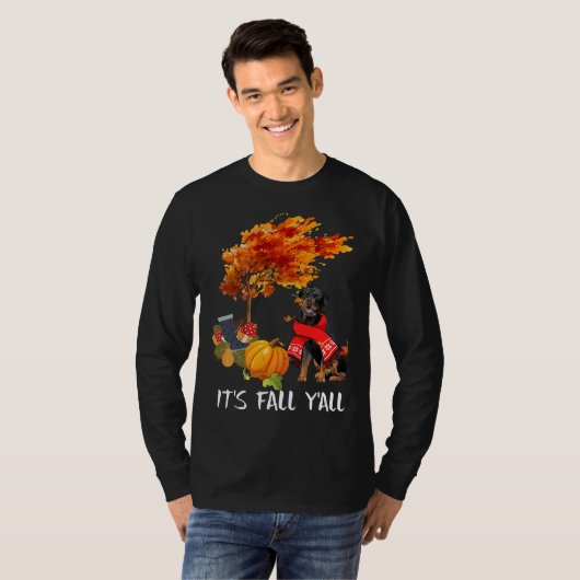 T-shirt Son automne Yall Tee Rottweiler Chien Automne Hall (Devant entier)