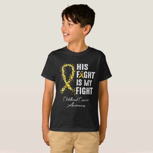 T-shirt Son combat est mon combat Gold Ribbon Cancer de l' (Devant entier)