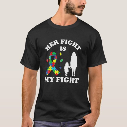 T-shirt Son combat est mon combat père & fille Autism Awar (Devant)